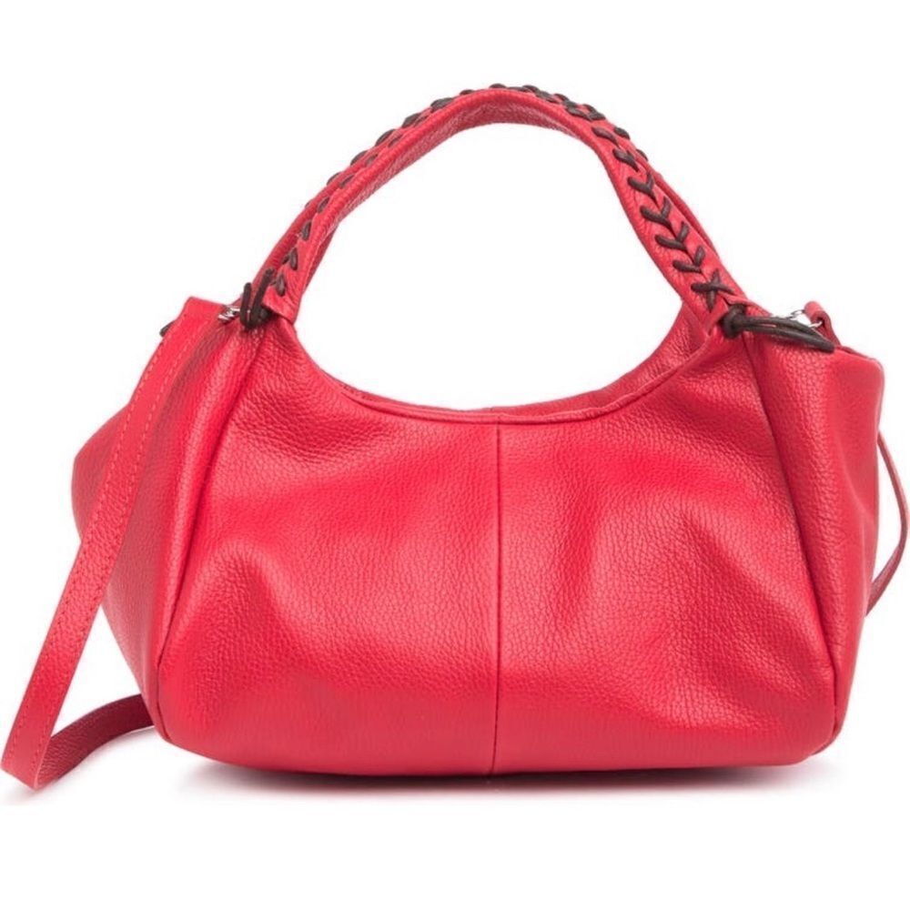 GIULIA Massari top handle bag pebbled red leather removable shoulder strap
